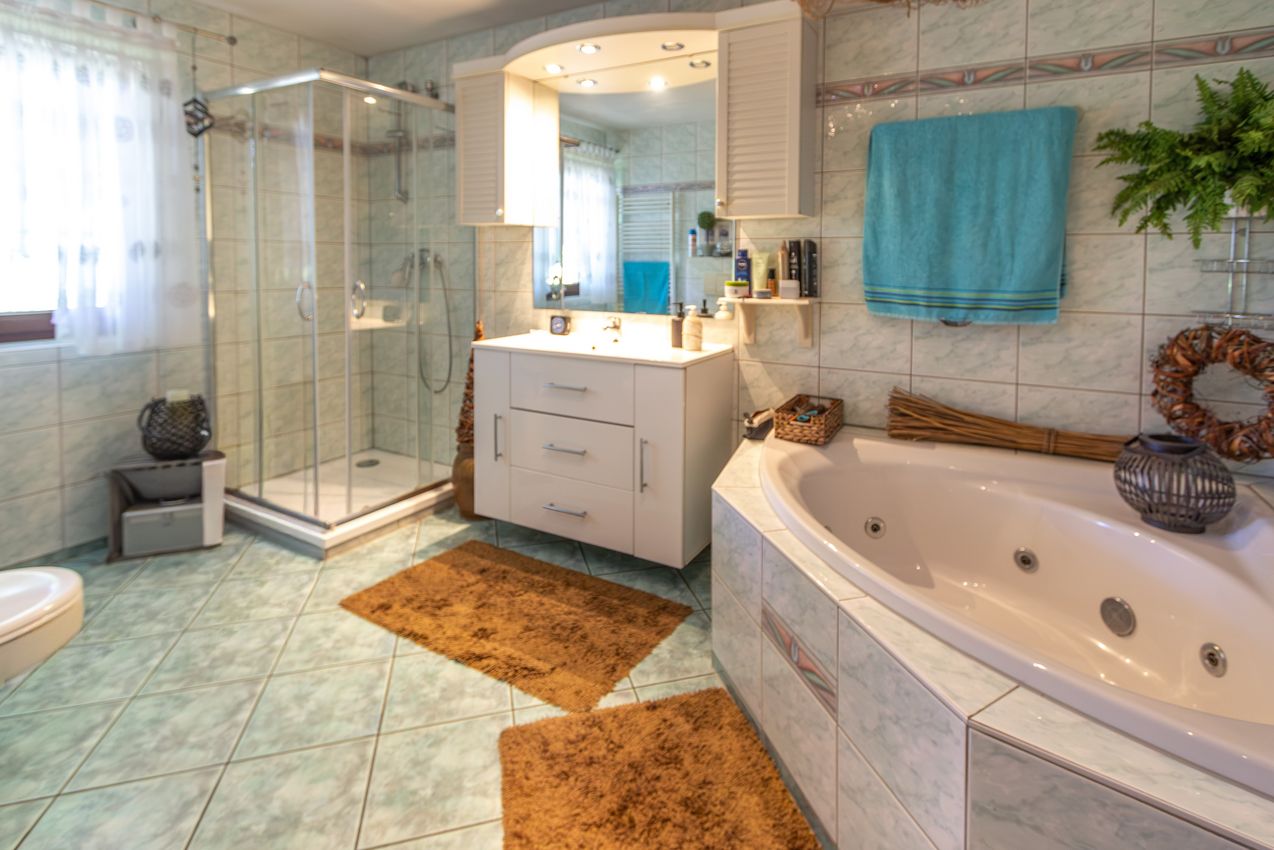 EG Masterbad mit Dusche und Whirlpool, WB und WC
